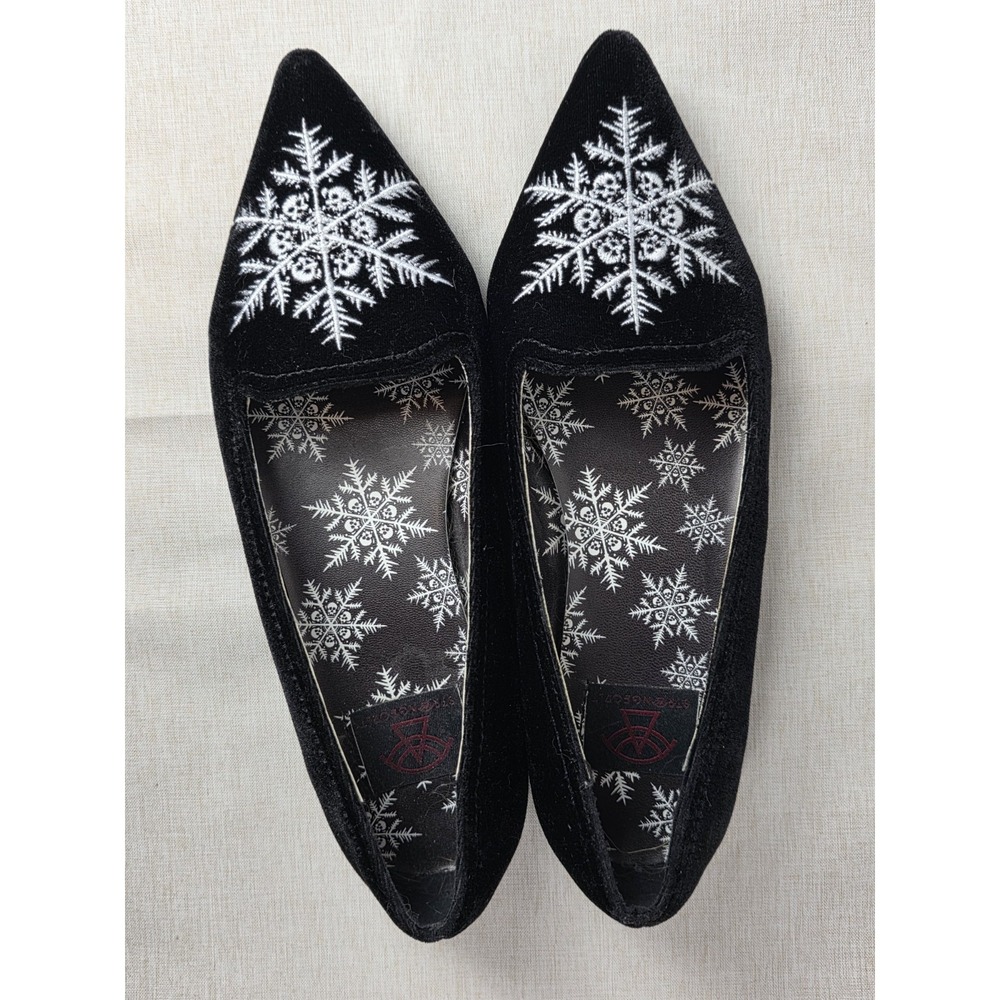 Strange Cvlt Dagger Skullflake Flats Velvet Size 7.5‎ Black Goth Strange Cult